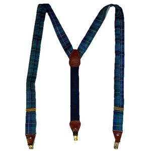 The Regent Belt Company Plaid Green Blue Red Suspenders Vintage Made In England